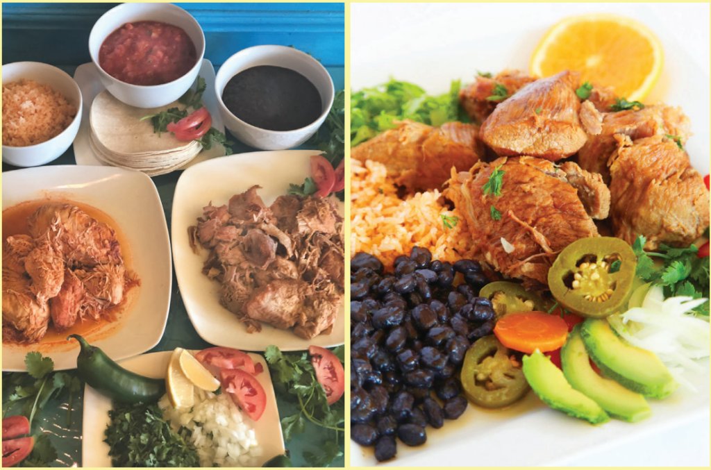 A collage of different foods.